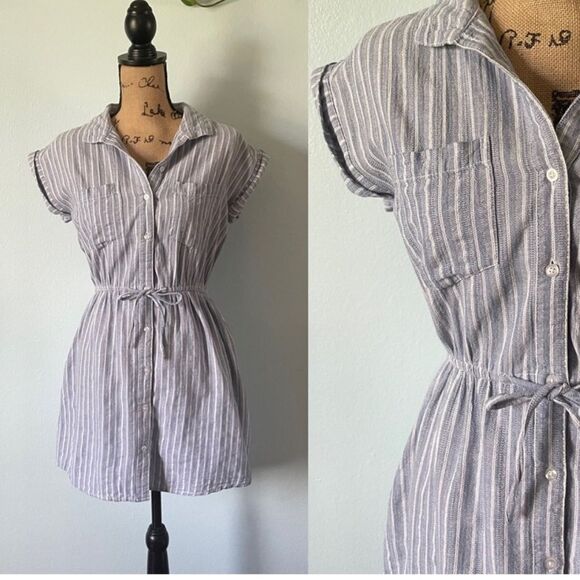 Japana Striped Shirt Dress with Tie Around Elastic Waist (Size: Large) - Picture 5 of 14